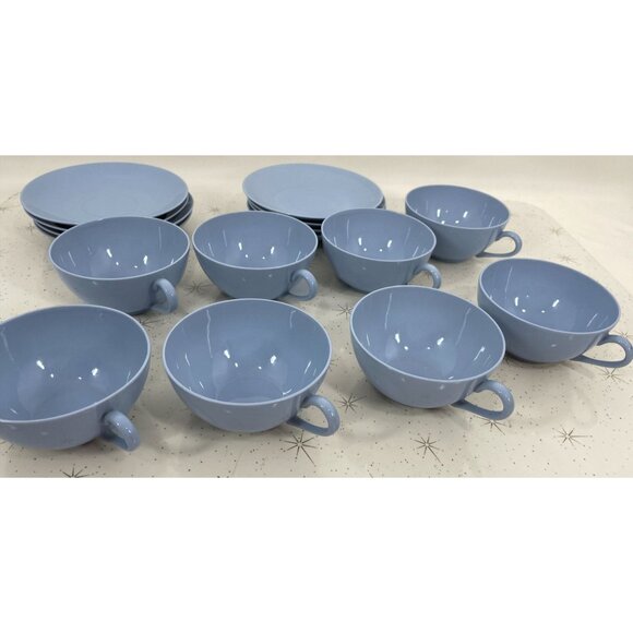 Vintage Swiss Langenthal cups & saucers, Robin egg blue porcelain, coffee for 2 - Picture 5 of 10